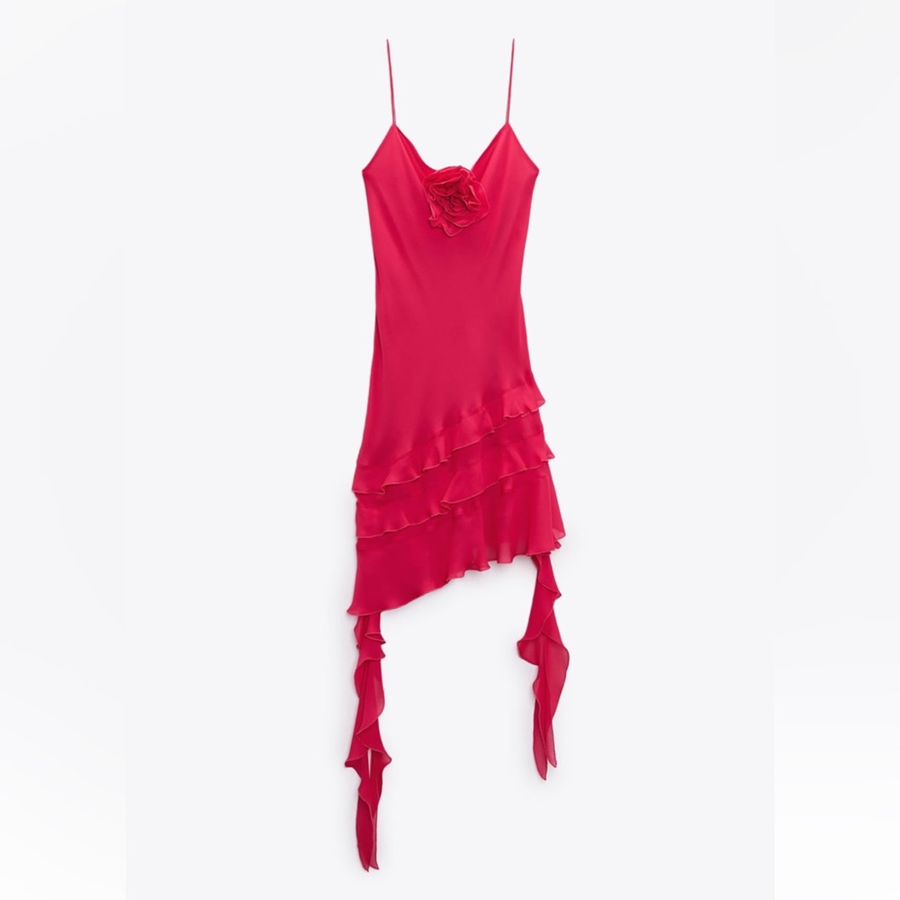 Hot pink ruffle Zara dress